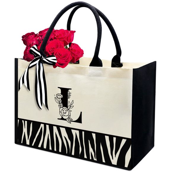 Personalized Initial Canvas Beach Bag, Monogrammed Gift Tote Bag, ;) - Picture 1 of 7